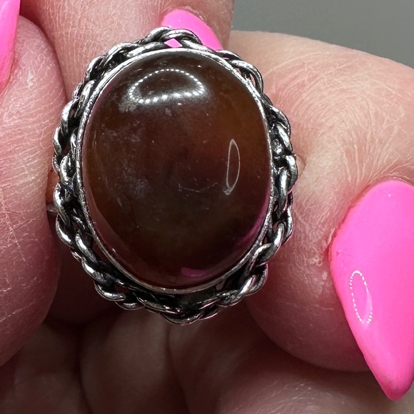 Carnelian, agate, gemstone, silver plated ring, handmade size 7.5. - Picture 1 of 2